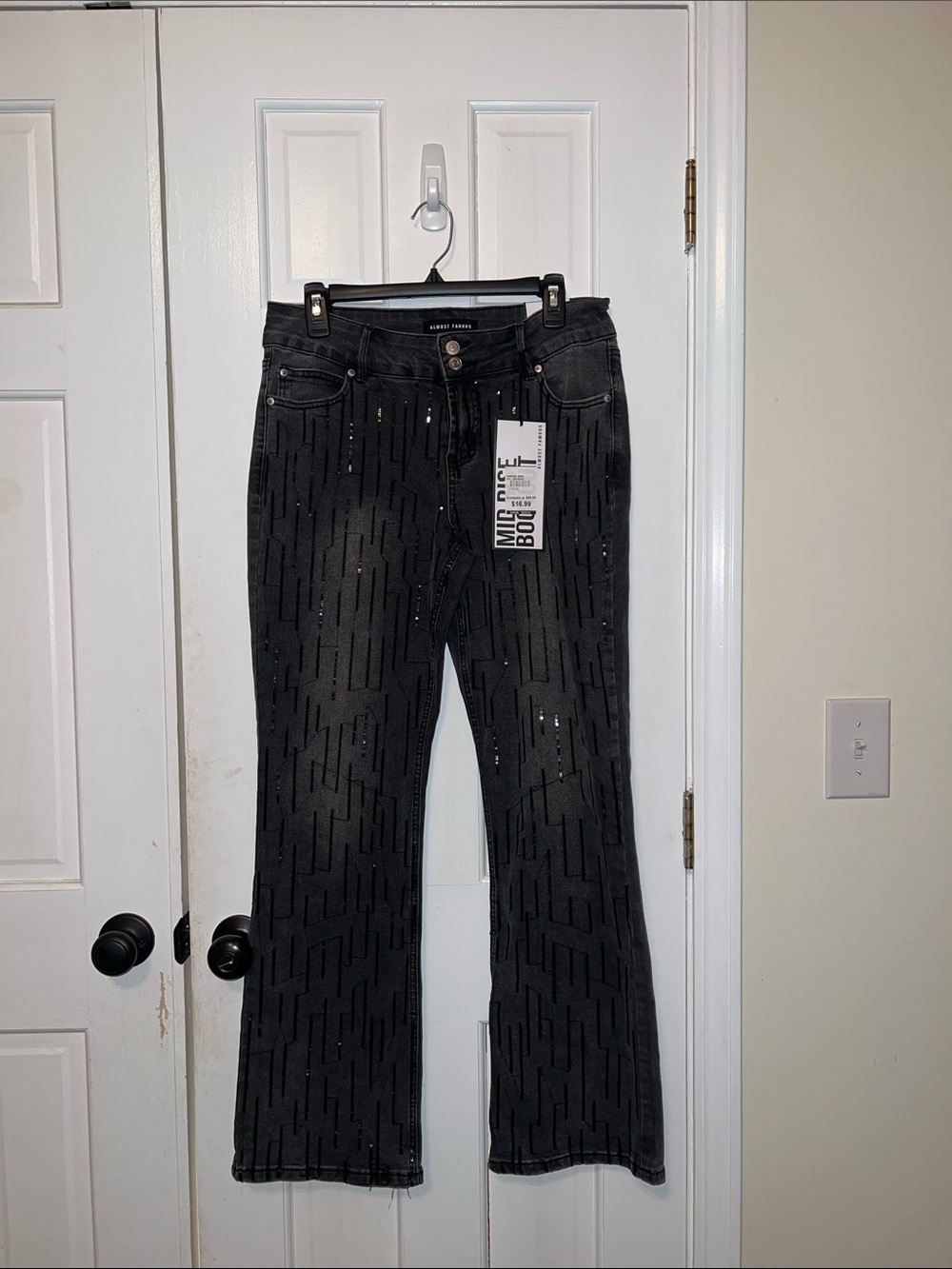 Almost Famous Black Boot Cut Jeans with Subtle Sequin Stripes